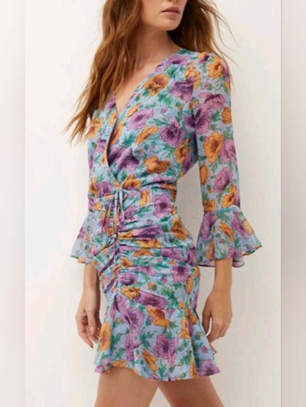 Veronica Beard Sean Silk Floral Ruched Flared Chiffon Floral Silk Mini Dress